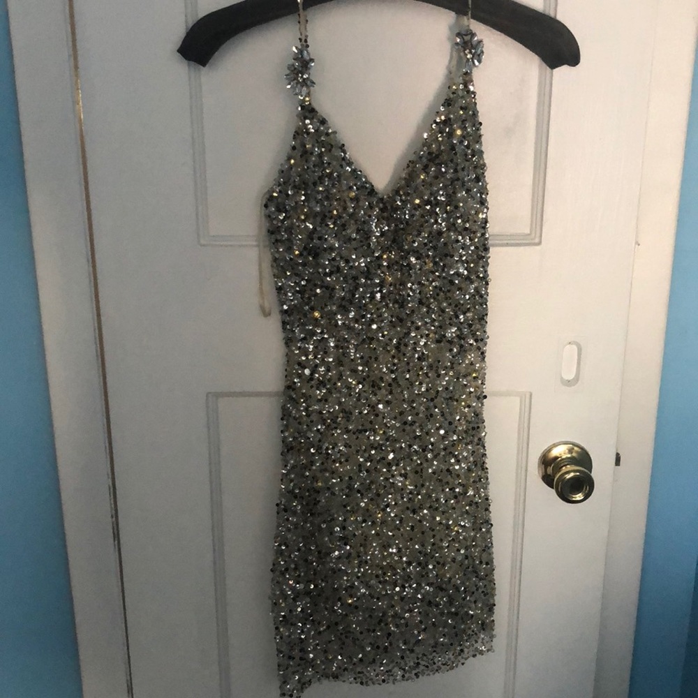 Nude Silver Black/silver Beaded Dress